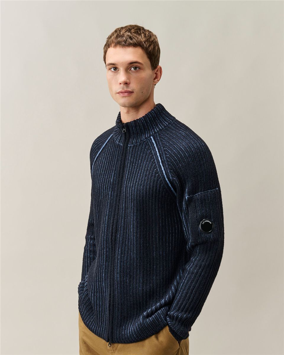 Fleece knit lens full zip cardigan-C.P. COMPANY-Verso