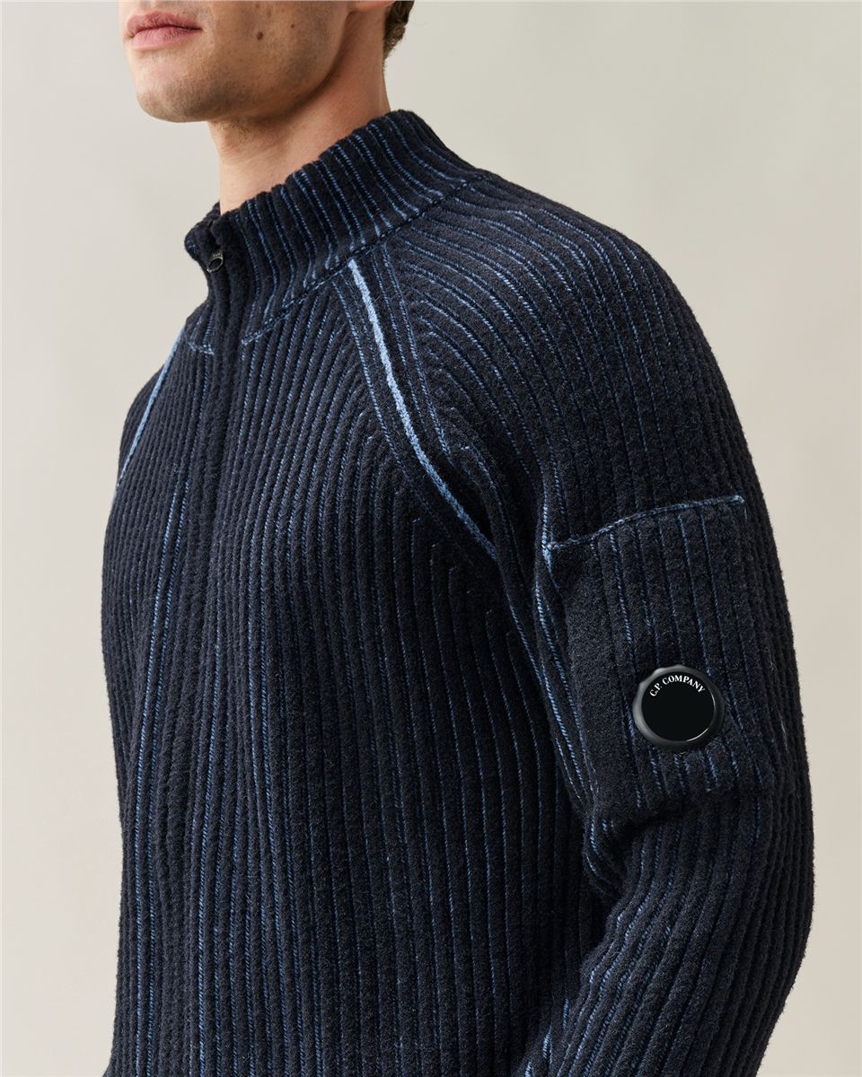 Fleece knit lens full zip cardigan-C.P. COMPANY-Verso