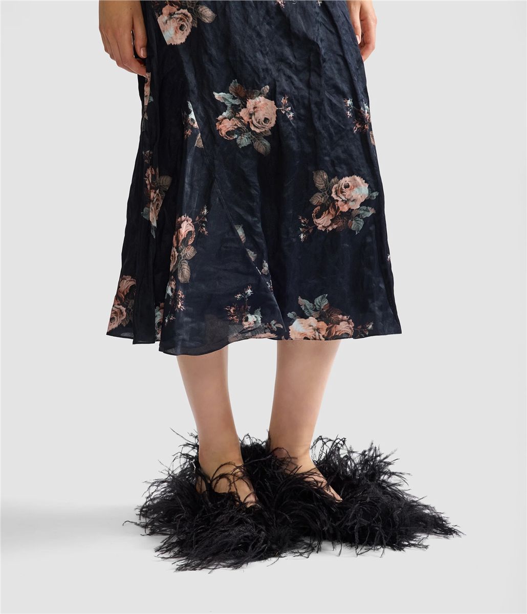 Floral crushed satin draped midi skirt-ERDEM-Verso