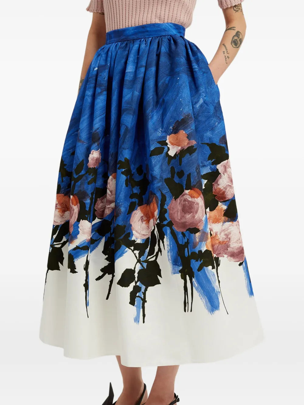 Floral gathered midi skirt-ERDEM-Verso