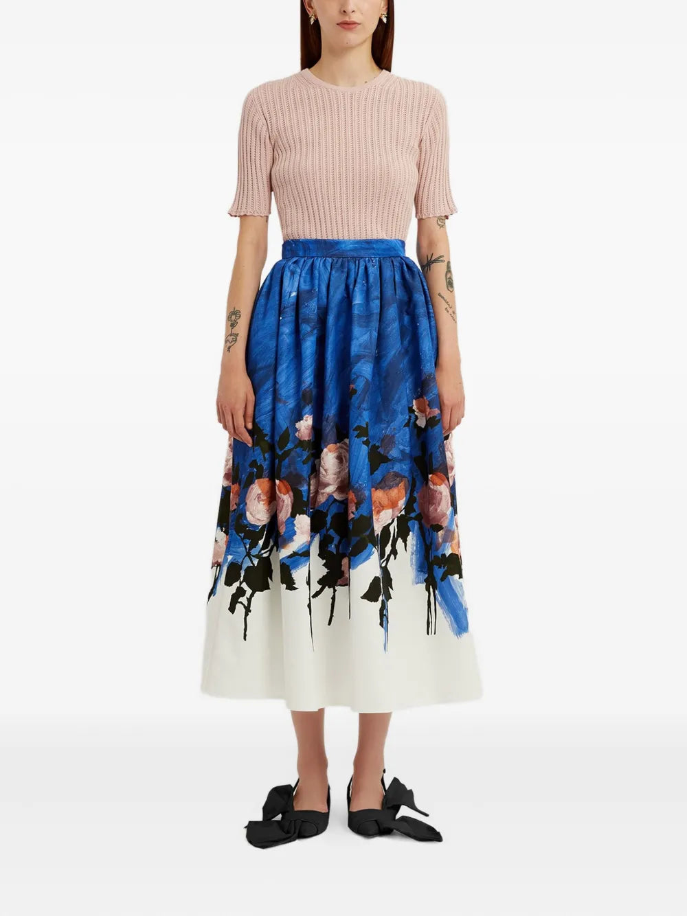 Floral gathered midi skirt-ERDEM-Verso