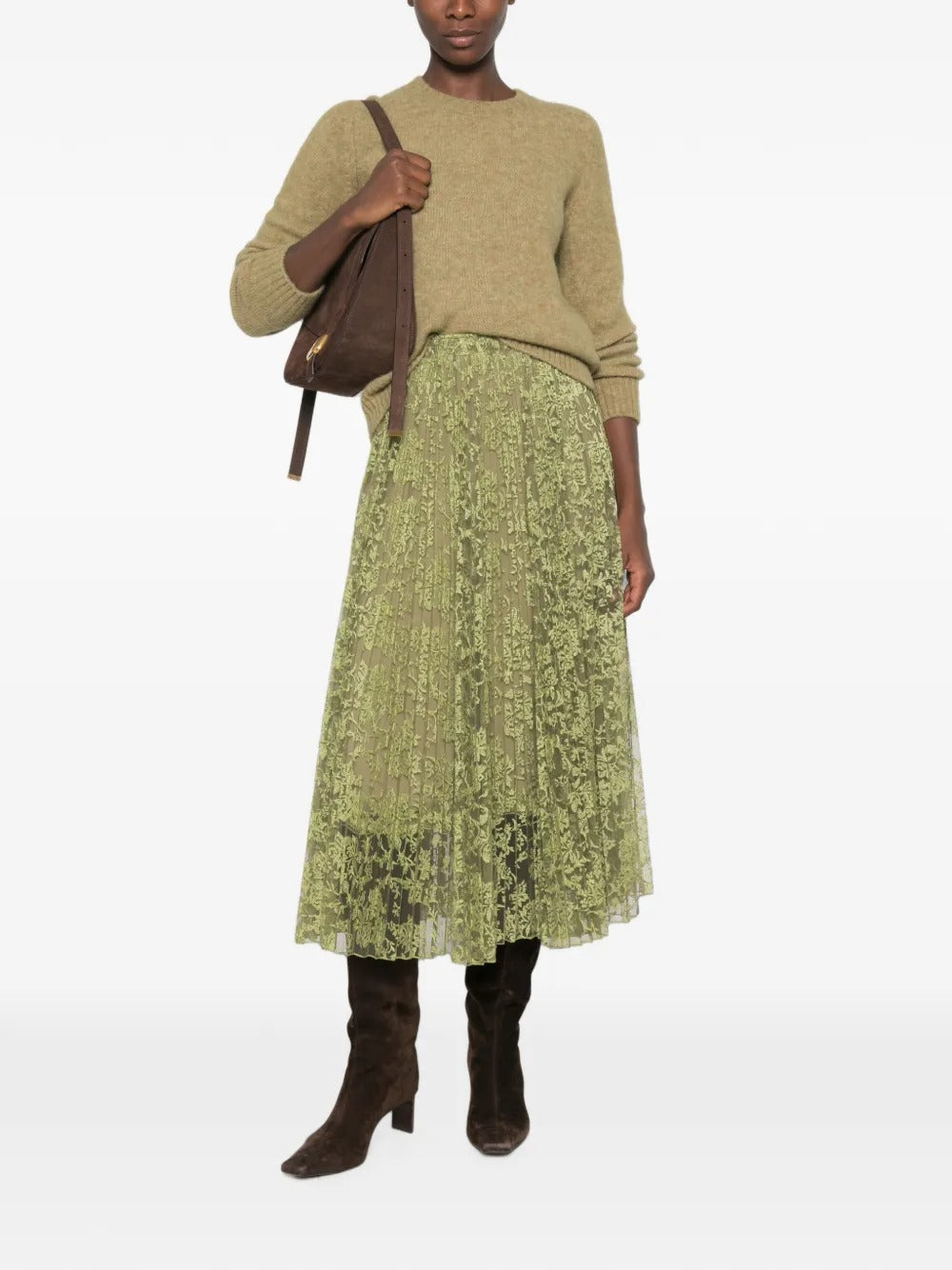 Floral-Lace Pleated Midi Skirt-ERMANNO SCERVINO-Verso