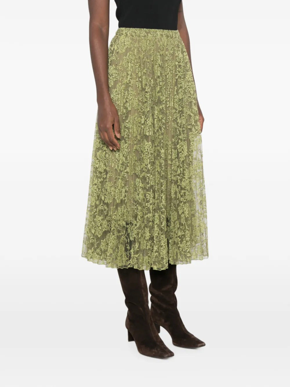 Floral-Lace Pleated Midi Skirt-ERMANNO SCERVINO-Verso