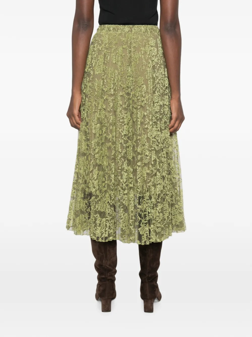 Floral-Lace Pleated Midi Skirt-ERMANNO SCERVINO-Verso