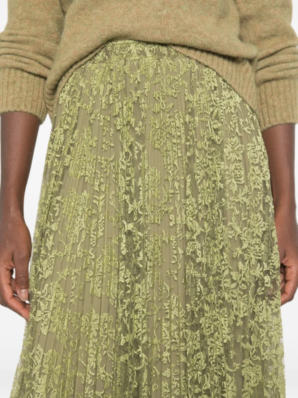 Floral-Lace Pleated Midi Skirt-ERMANNO SCERVINO-Verso