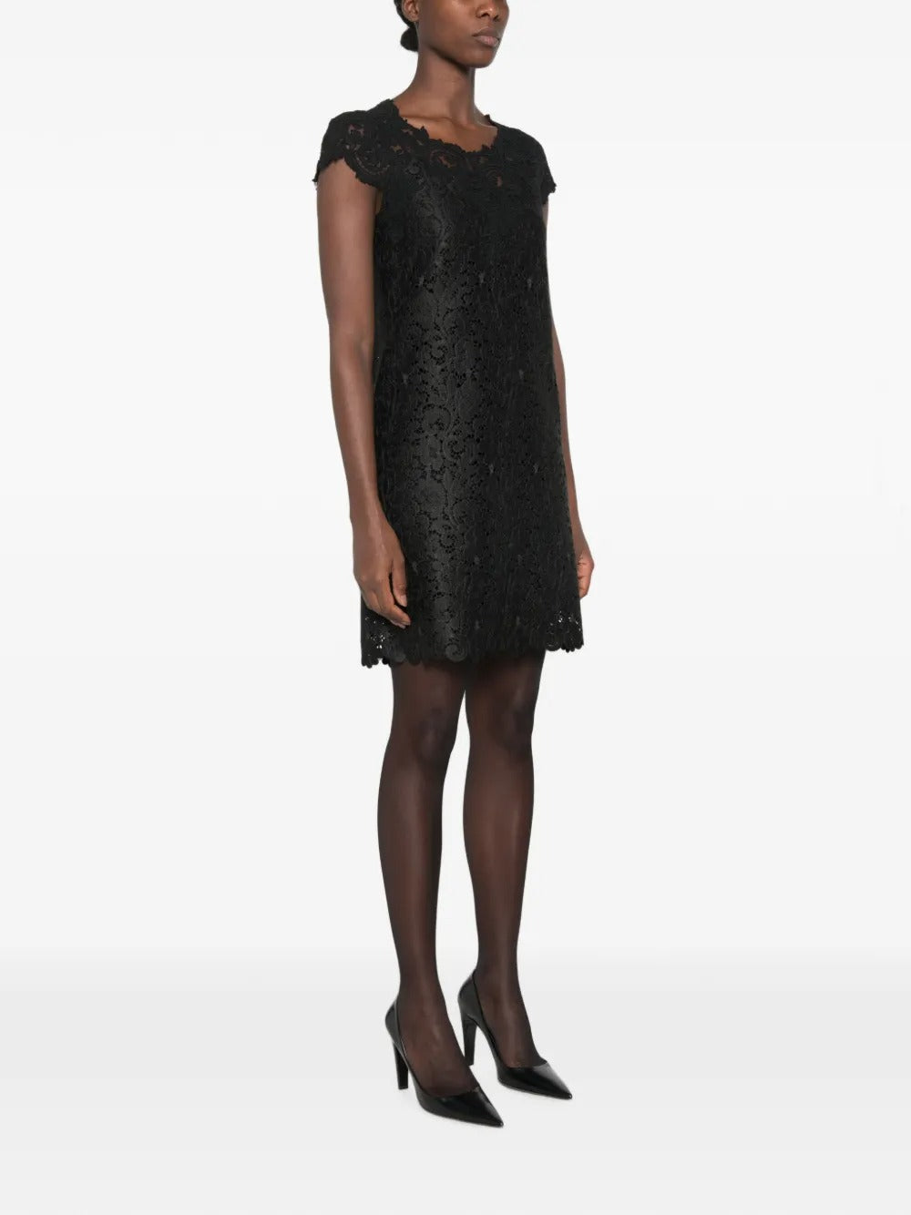 Floral-Lace Scalloped-Edge Mini Dress-ERMANNO SCERVINO-Verso