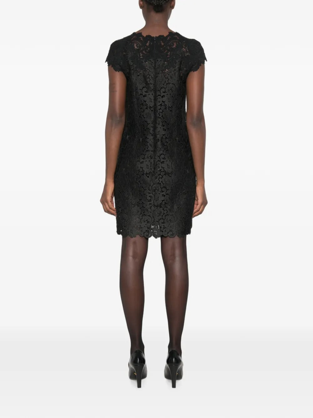 Floral-Lace Scalloped-Edge Mini Dress-ERMANNO SCERVINO-Verso