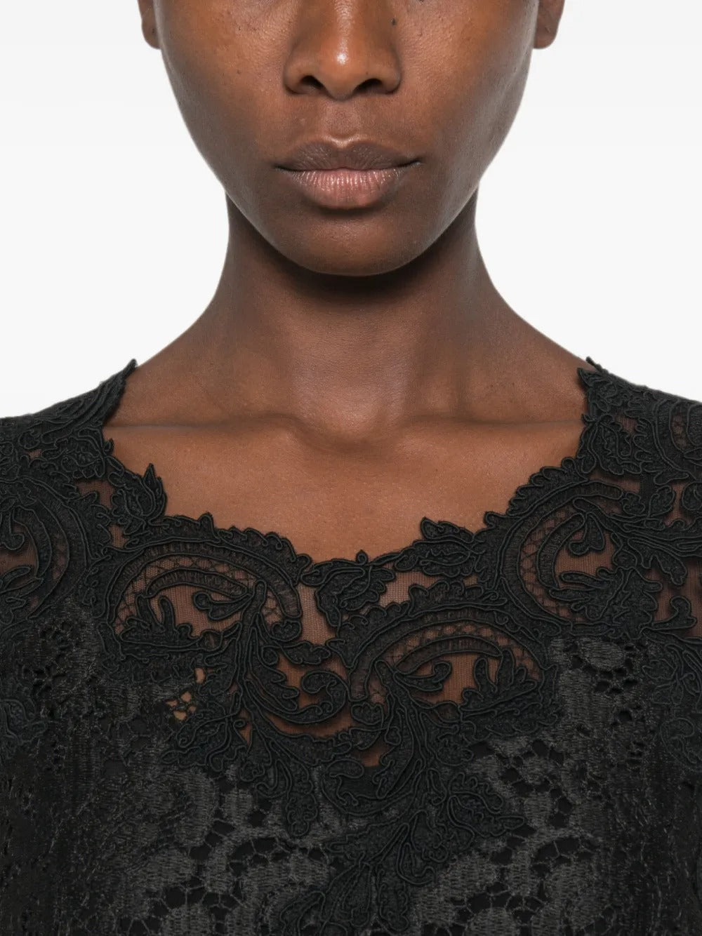 Floral-Lace Scalloped-Edge Mini Dress-ERMANNO SCERVINO-Verso
