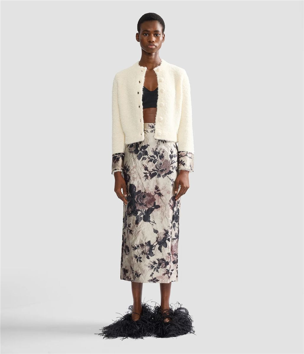 Floral textured satin pencil midi skirt-ERDEM-Verso