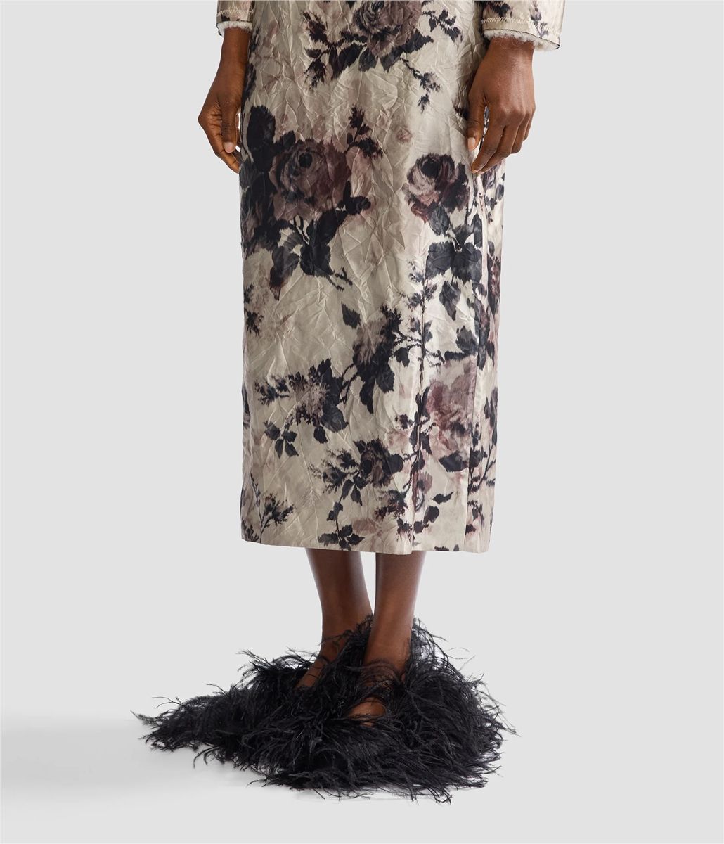 Floral textured satin pencil midi skirt-ERDEM-Verso