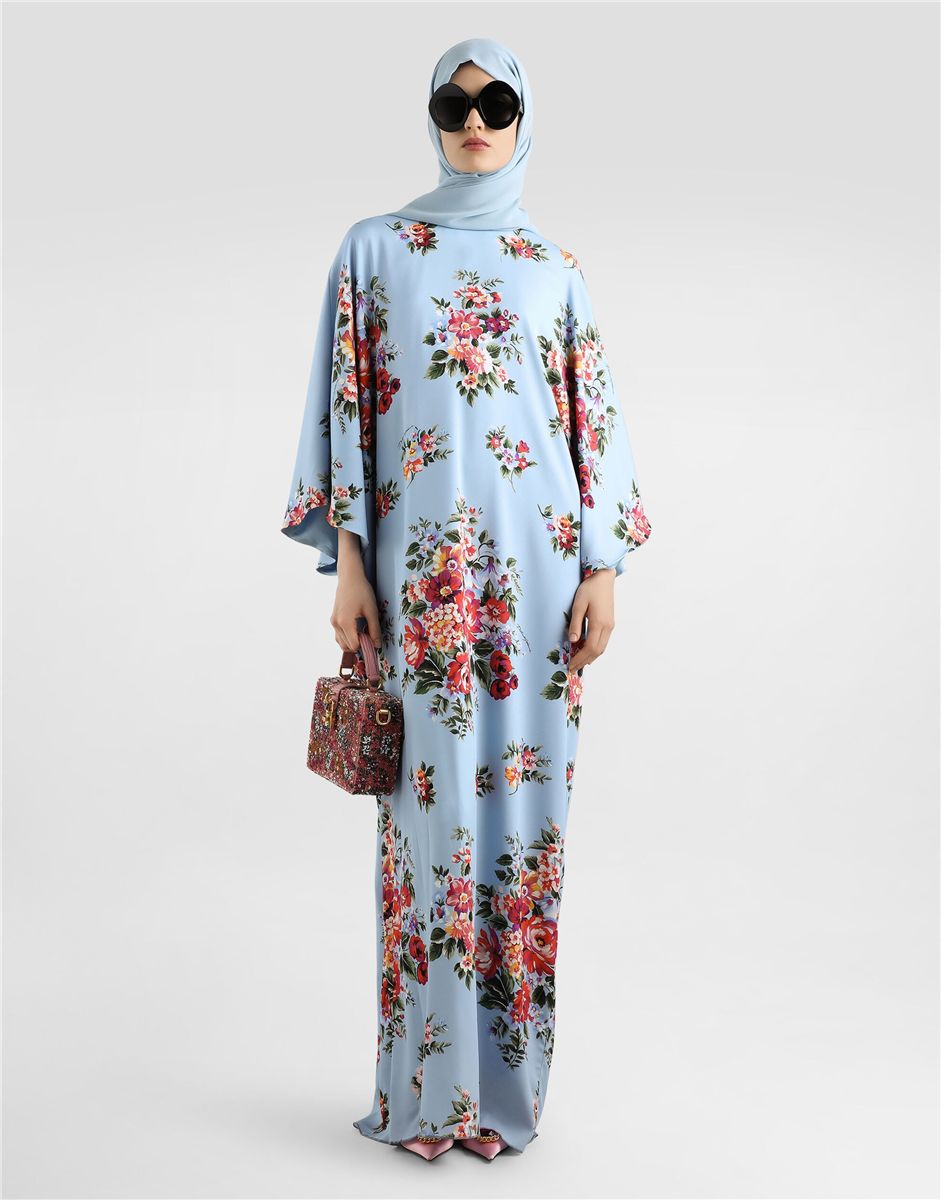 Flower bouquet-print long charmeuse dress-DOLCE&GABBANA-Verso