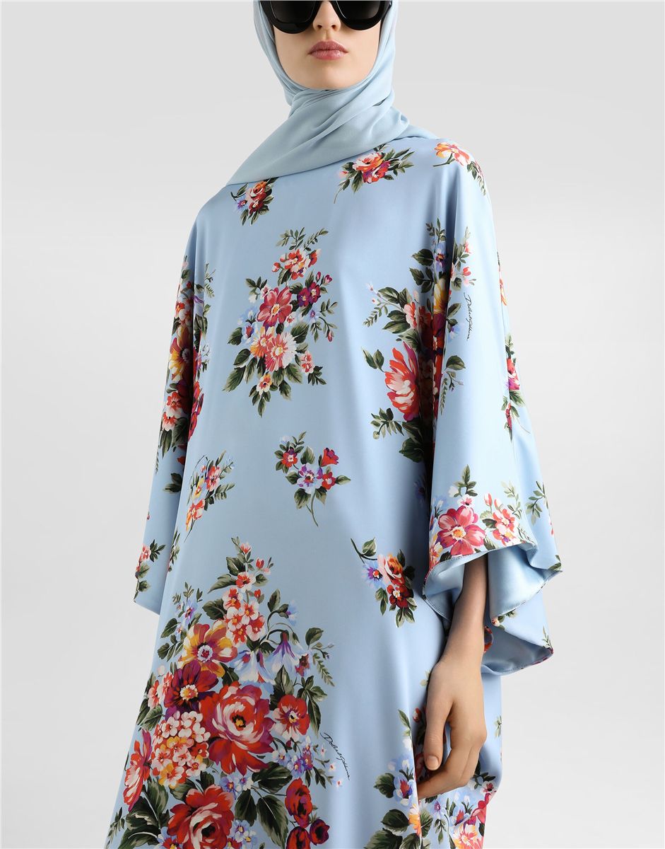 Flower bouquet-print long charmeuse dress-DOLCE&GABBANA-Verso