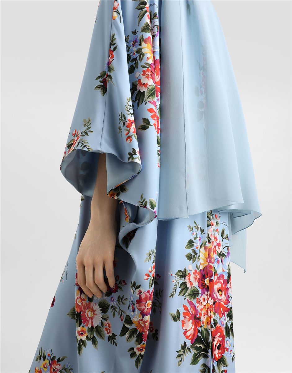 Flower bouquet-print long charmeuse dress-DOLCE&GABBANA-Verso