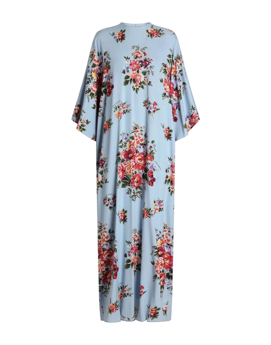 Flower bouquet-print long charmeuse dress-DOLCE&GABBANA-Verso