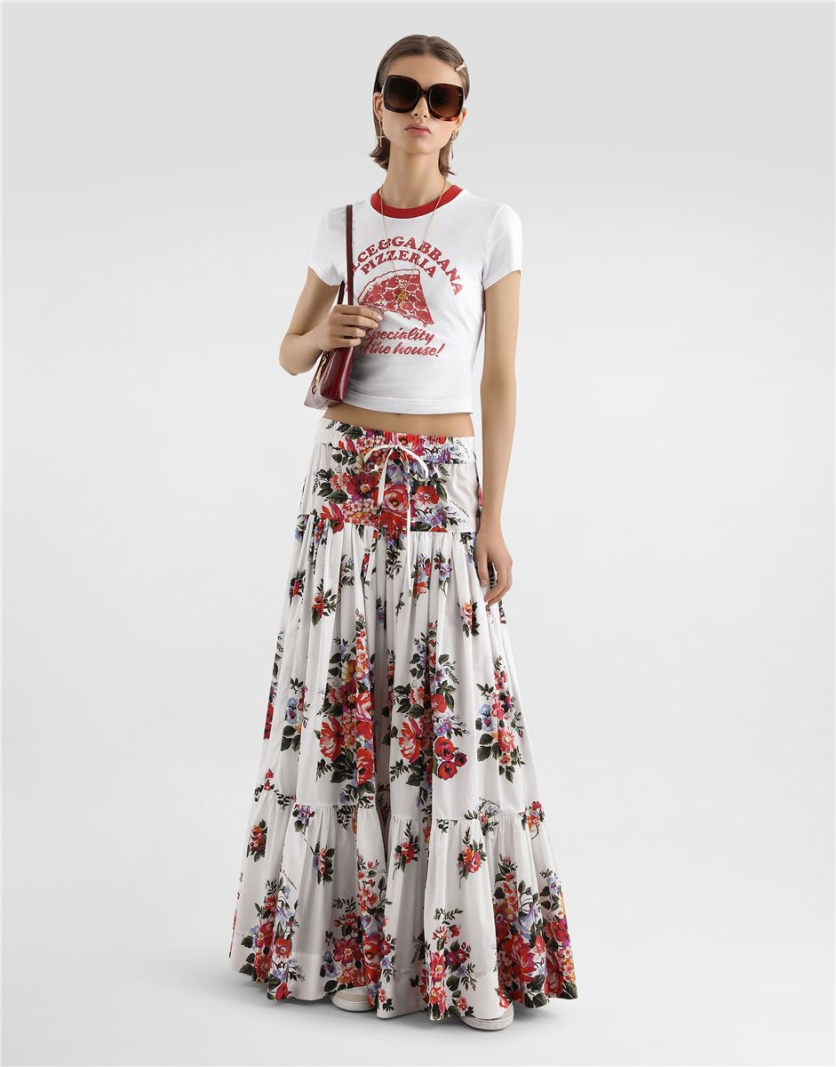 Flower bouquet-print poplin long skirt-DOLCE&GABBANA-Verso