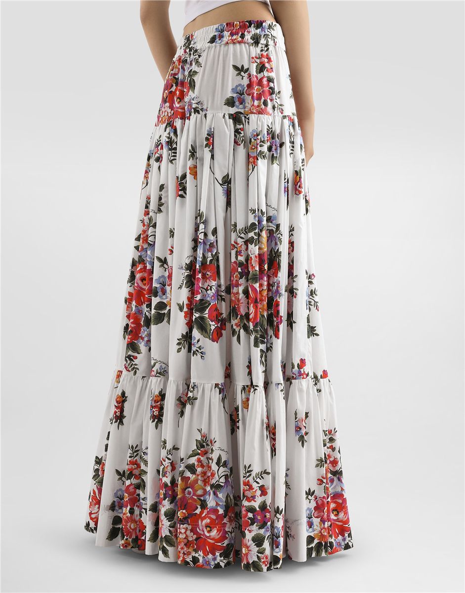 Flower bouquet-print poplin long skirt-DOLCE&GABBANA-Verso