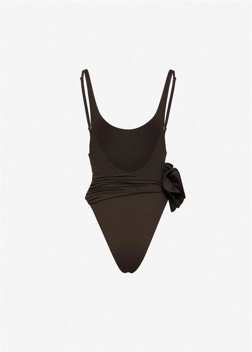 Flower scoop neck swimsuit in brown-MAGDA BUTRYM-Verso