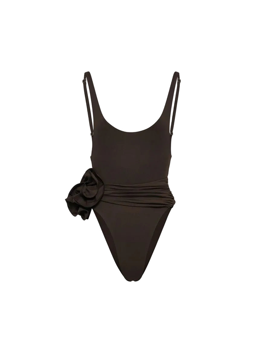 Flower scoop neck swimsuit in brown-MAGDA BUTRYM-309597-34-Verso