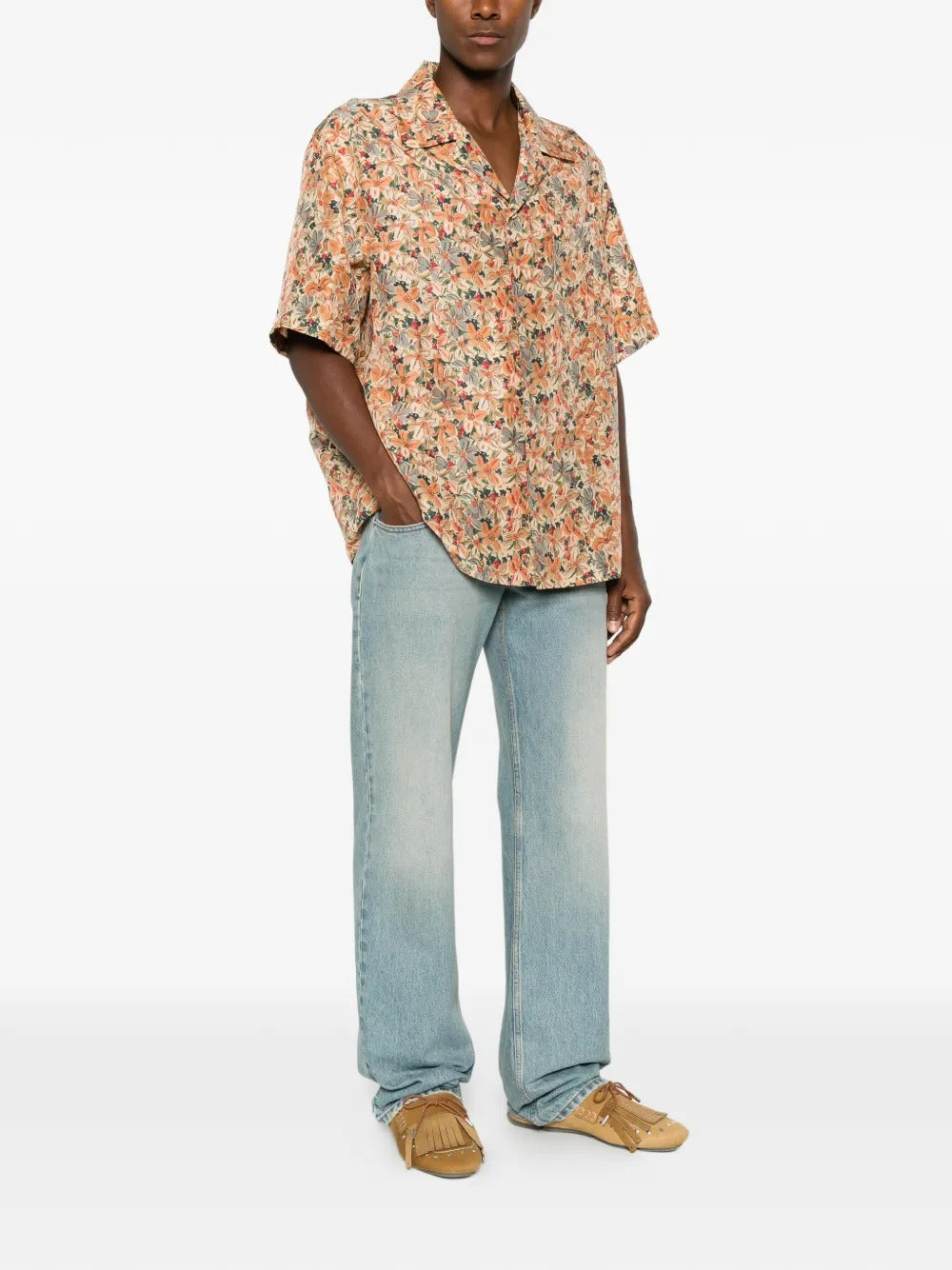 Garavani floral-print camp-collar button-down silk shirt-VALENTINO-Verso