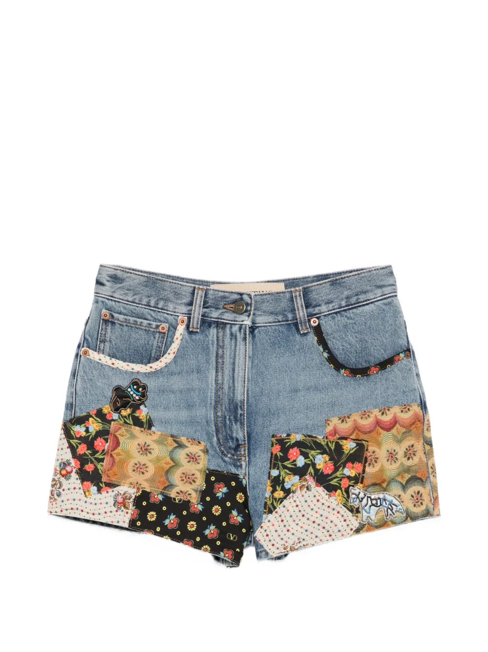 Garavani patchwork beaded-appliqué denim shorts-VALENTINO-Verso