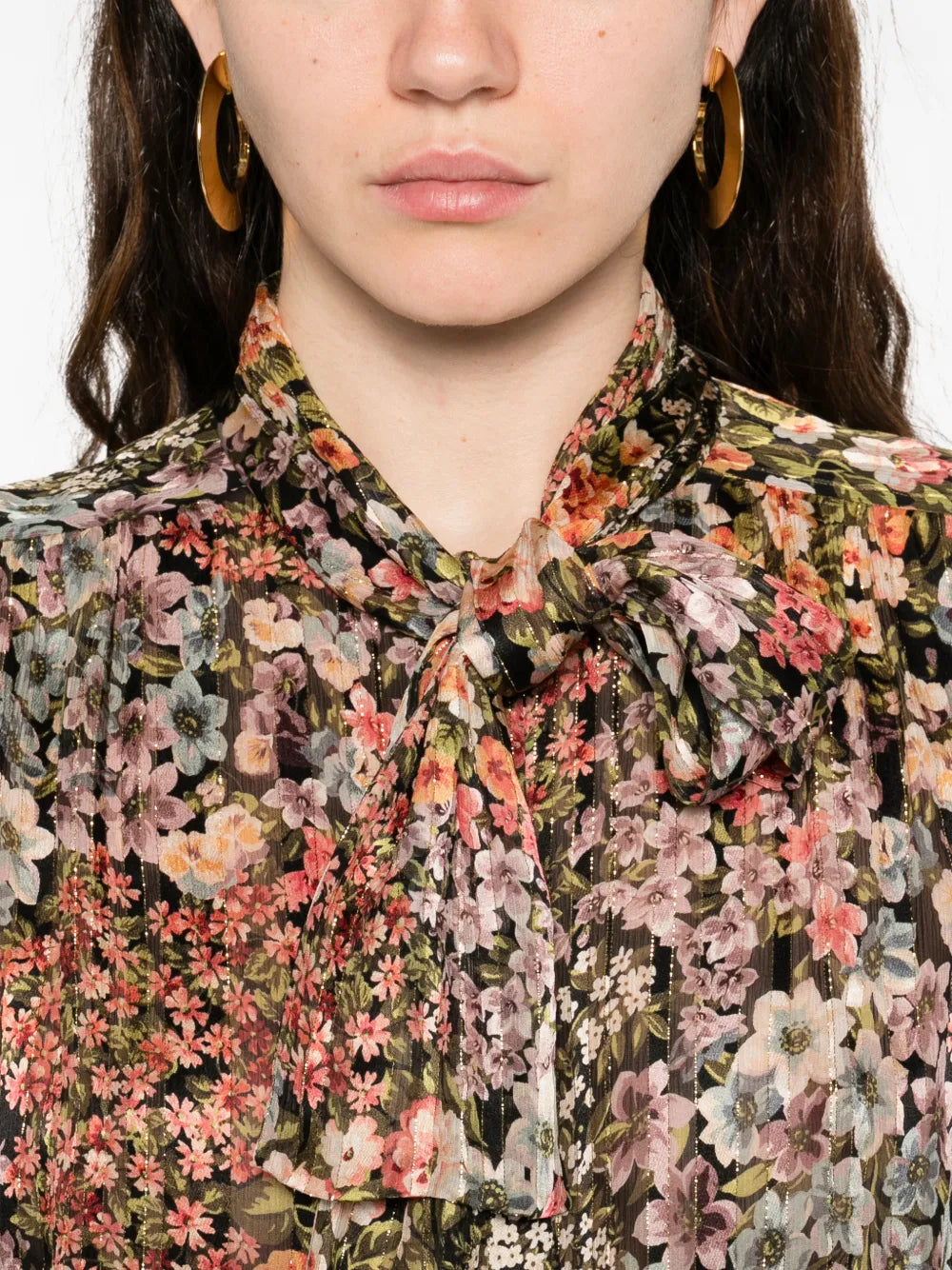 Garavani pussy-bow floral-print shirt