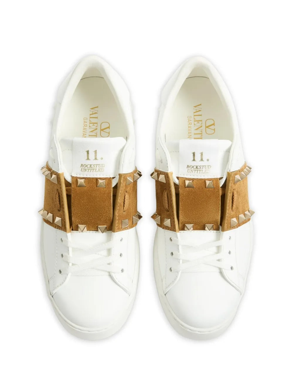 Garavani rockstud untitled sneakers in calfskin with split leather band-VALENTINO-Verso