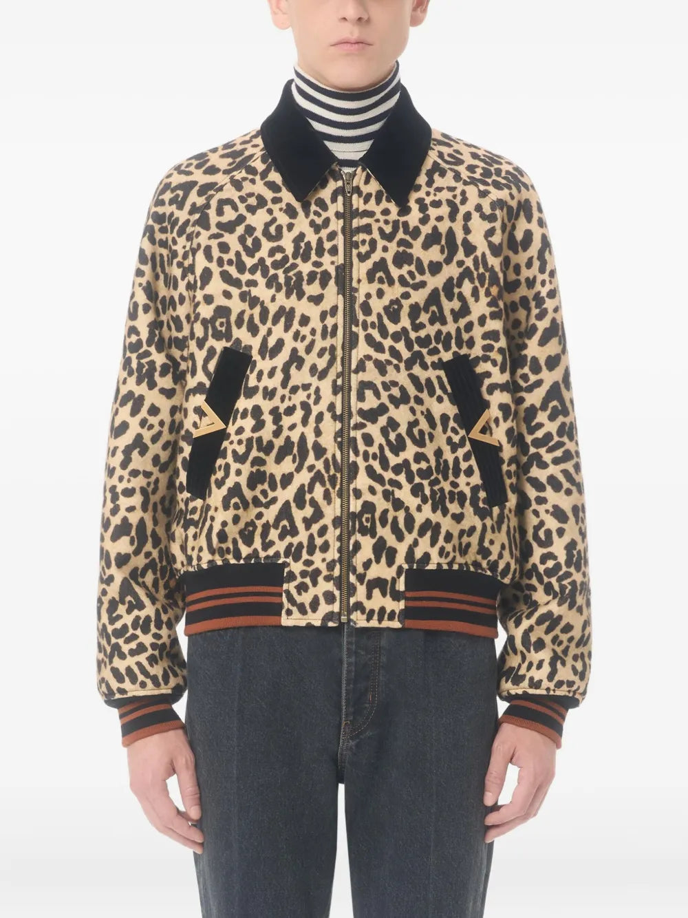 Garavani Vgold-detail Velvet-collar Bomber Jacket