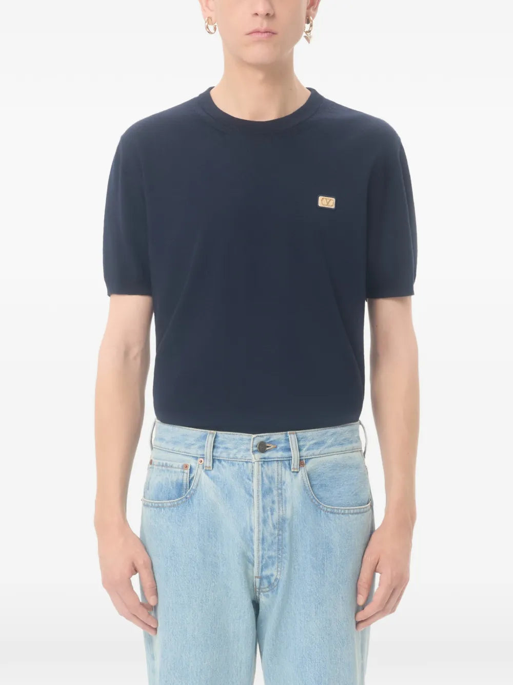 Garavani wool t-shirt with vlogo patch-VALENTINO-Verso