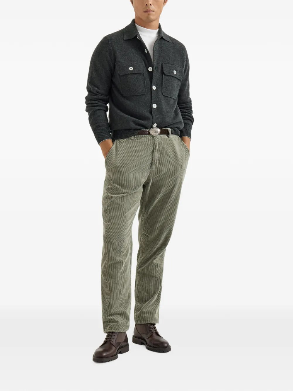 Garment-dyed corduroy trousers-BRUNELLO CUCINELLI-Verso