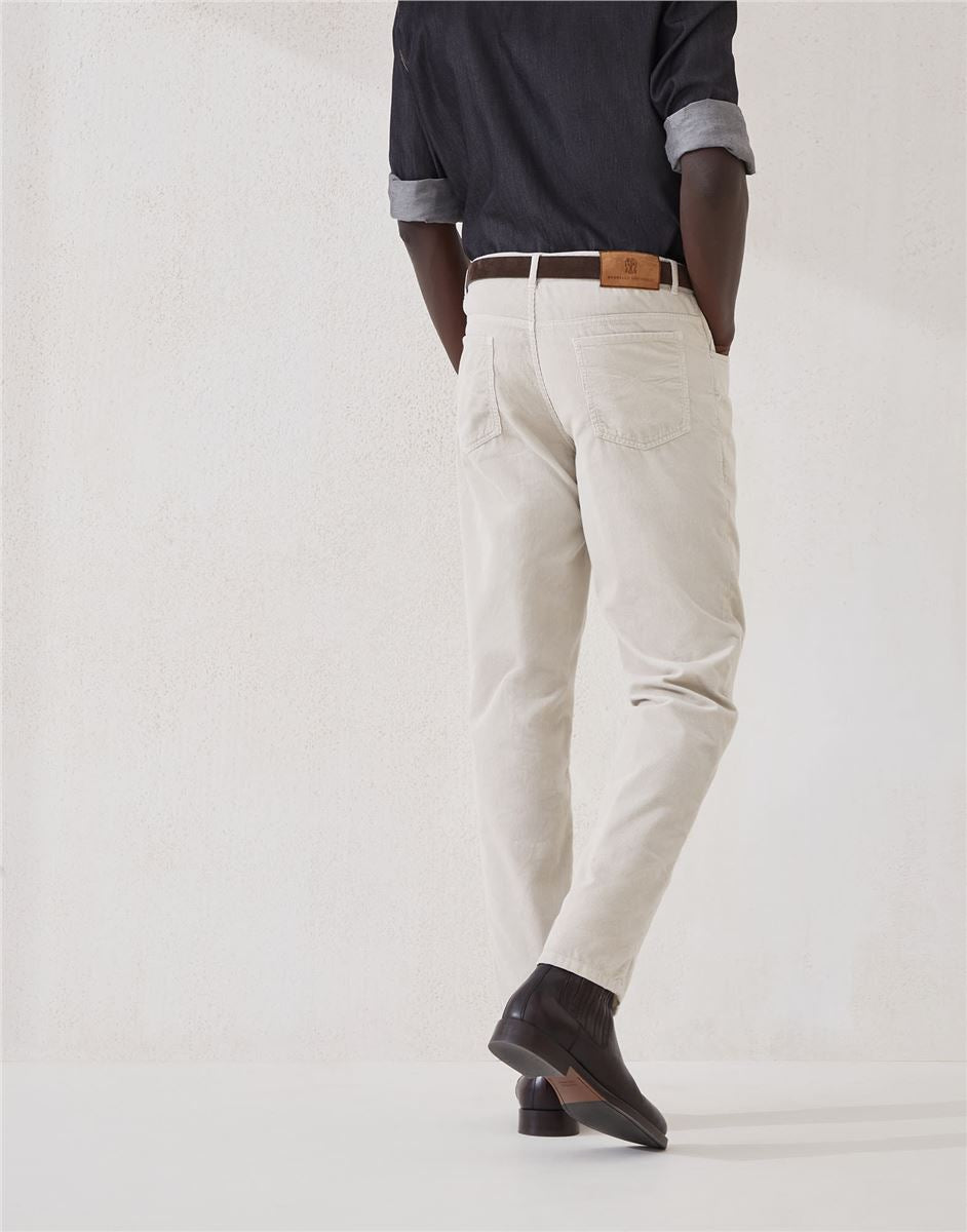 garment-dyed five-pocket italian fit trousers in cotton narrow wale corduroy-BRUNELLO CUCINELLI-Verso