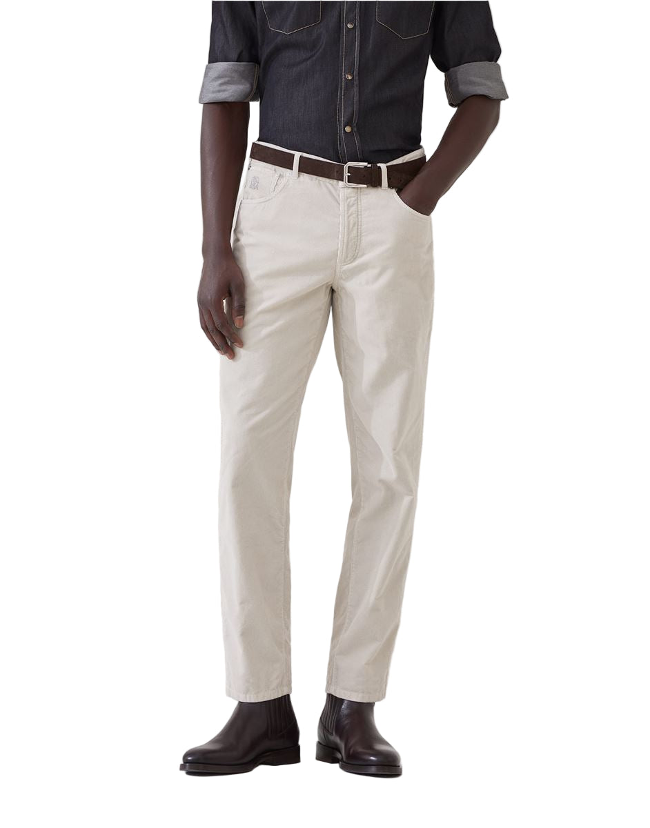 garment-dyed five-pocket italian fit trousers in cotton narrow wale corduroy-BRUNELLO CUCINELLI-Verso