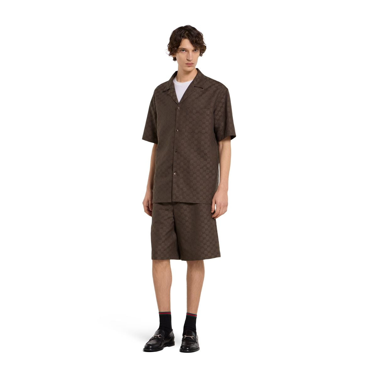 Gg canvas linen blen shorts-GUCCI-Verso