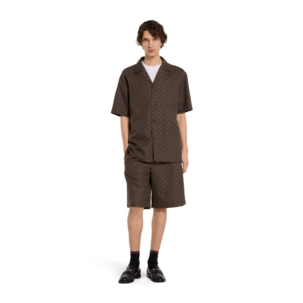 Gg canvas linen blend bowling shirt-GUCCI-Verso