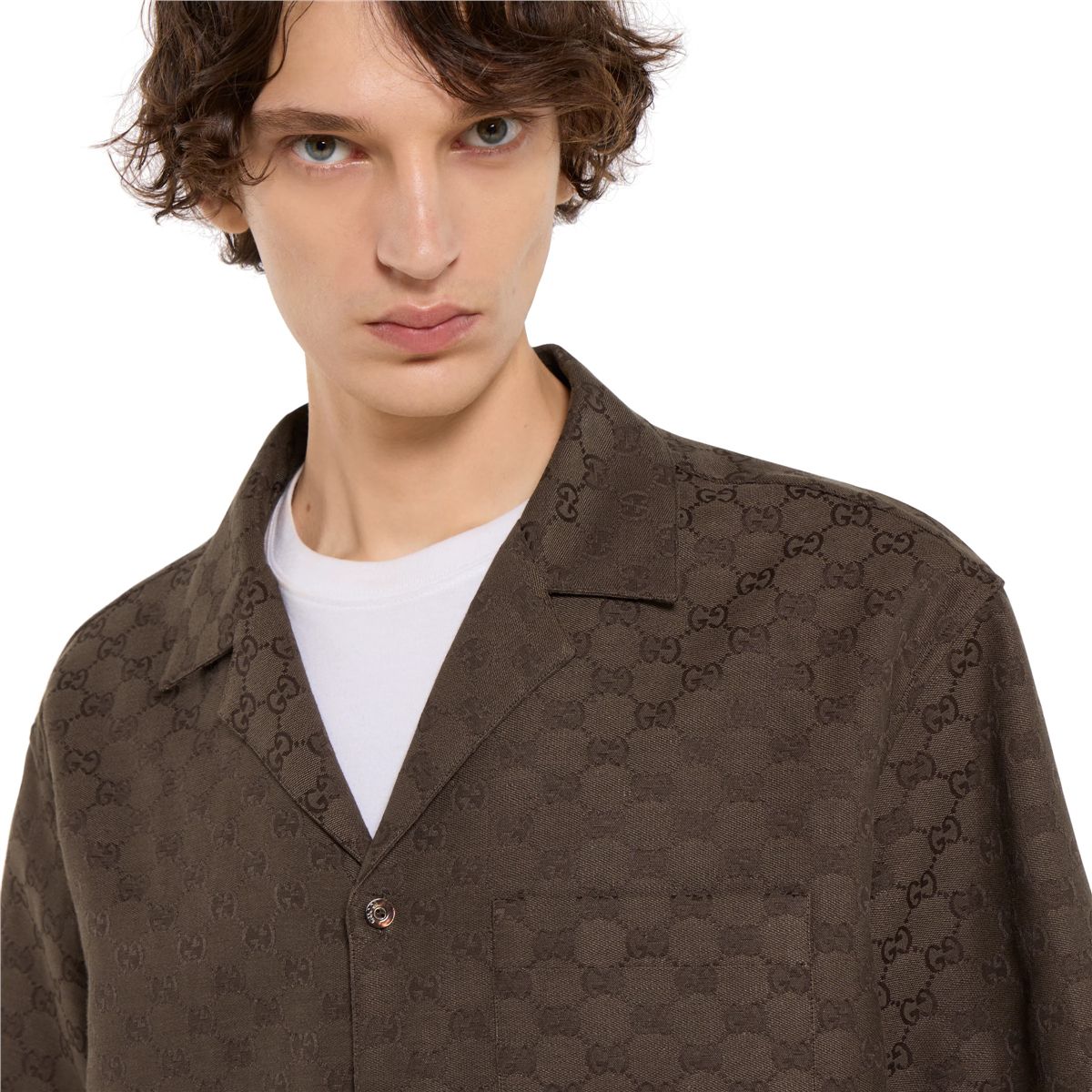 Gg canvas linen blend bowling shirt-GUCCI-Verso