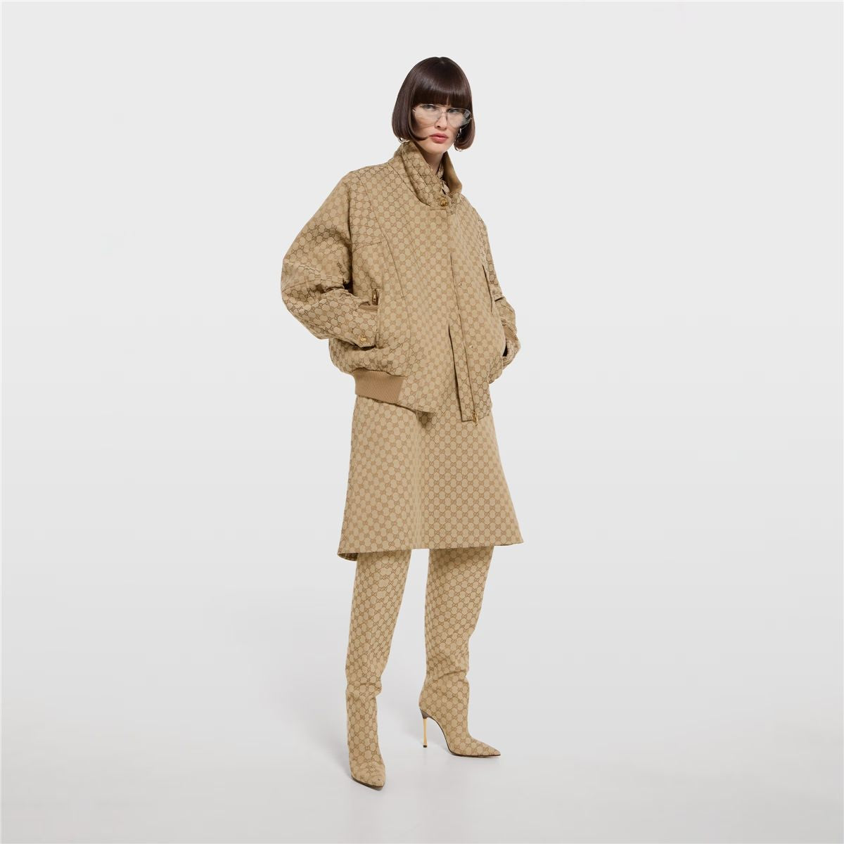 Gg cotton canvas fabric zip jacket-GUCCI-Verso