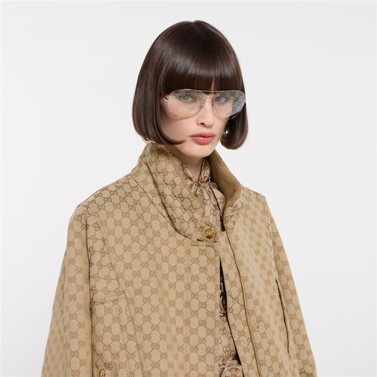 Gg cotton canvas fabric zip jacket-GUCCI-Verso