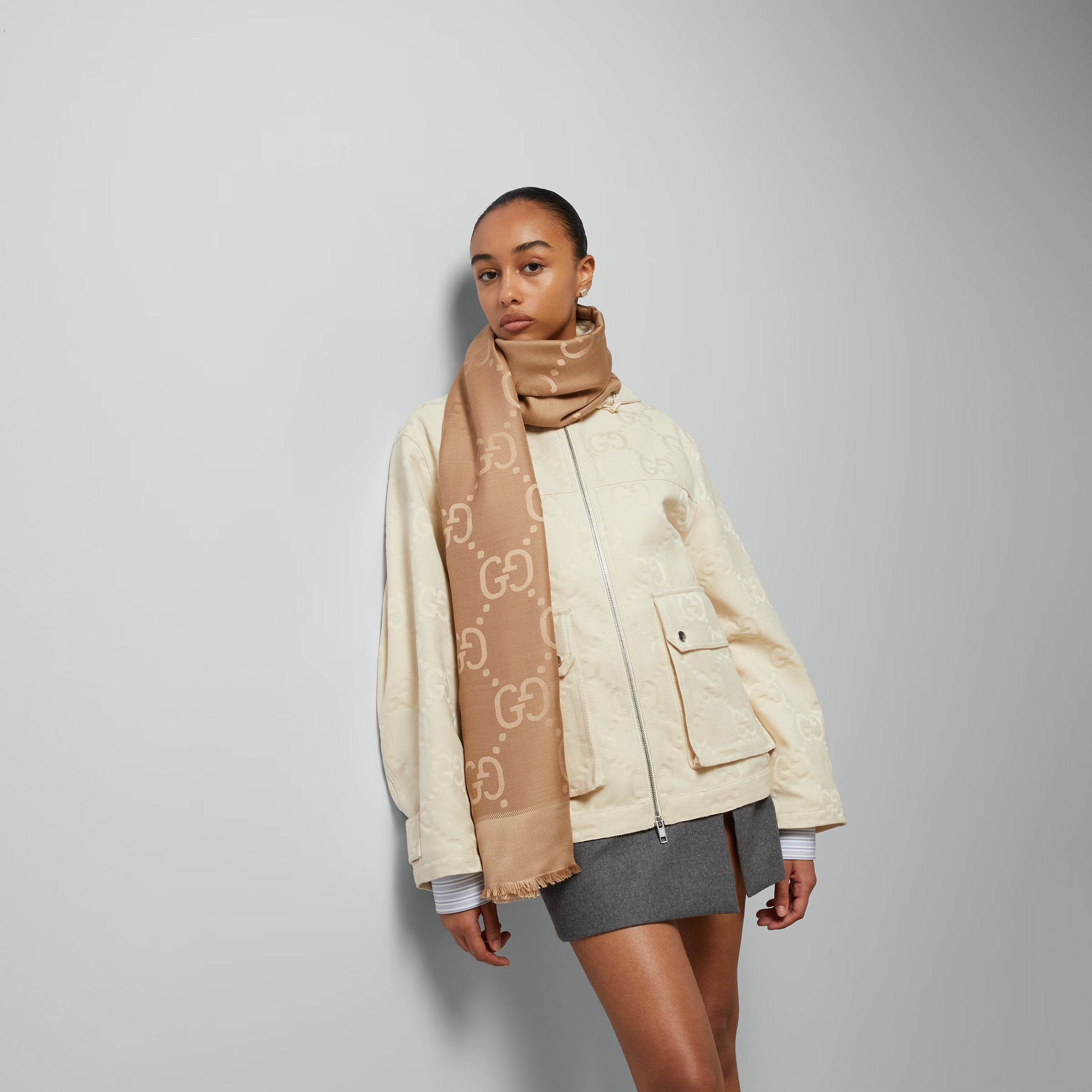 Gg jacquard silk wool shawl-GUCCI-Verso