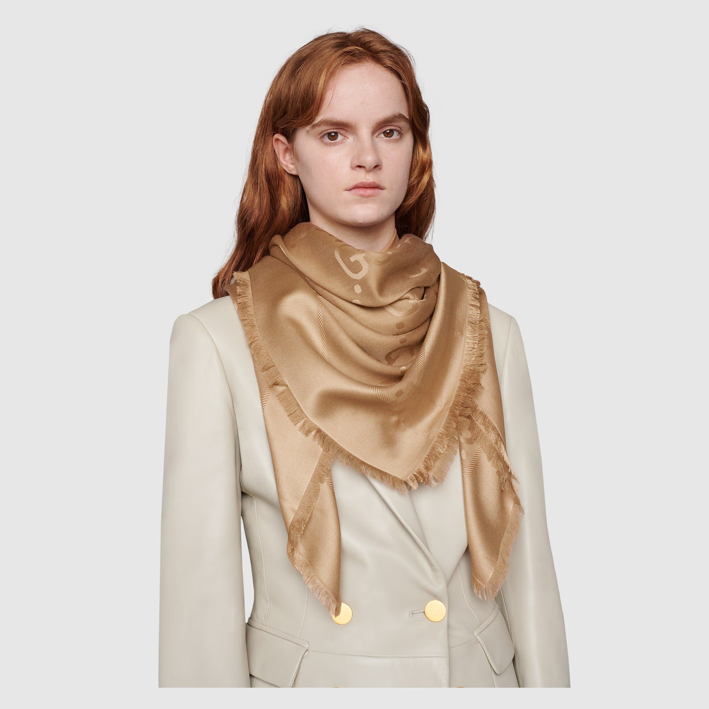 Gg jacquard silk wool shawl-GUCCI-Verso