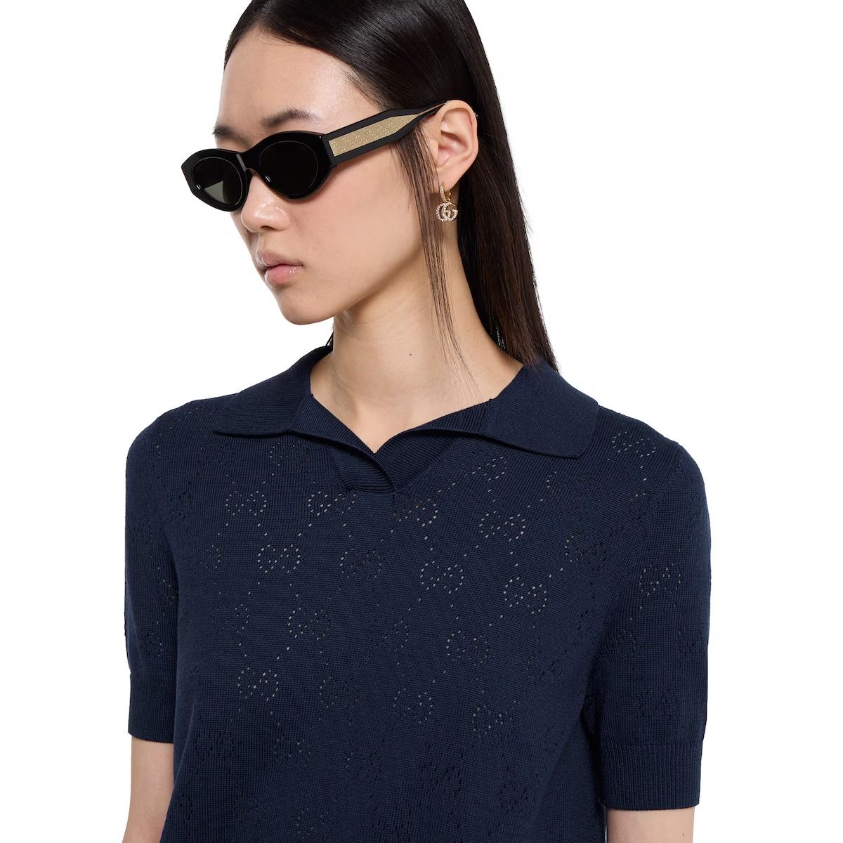 Gg pointelle cotton silk polo shirt-GUCCI-Verso