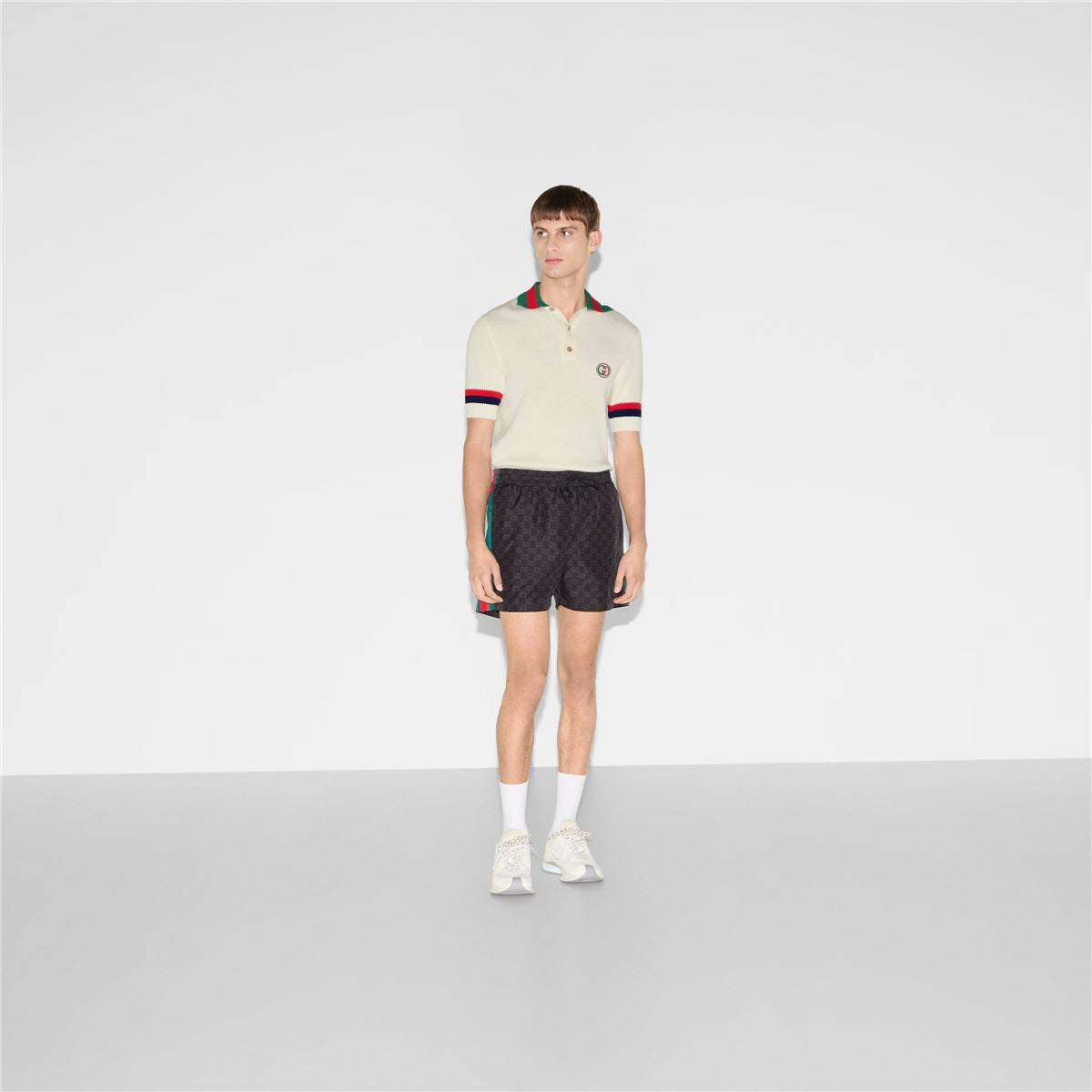 Gg print nylon swim shorts-GUCCI-Verso