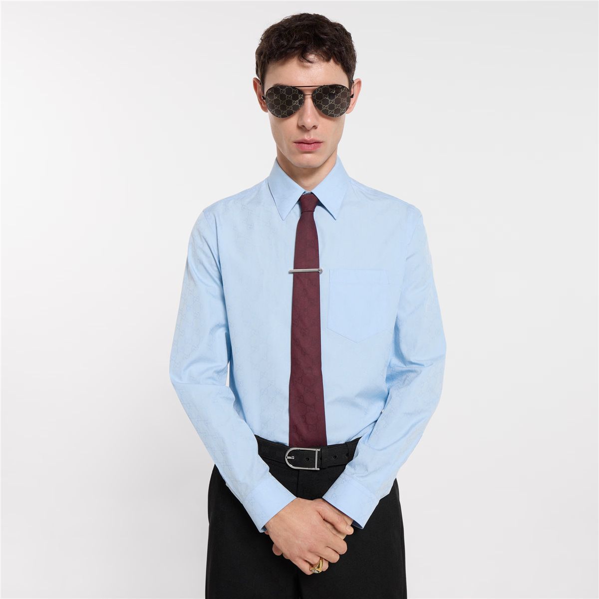 Gg silk cotton tie-GUCCI-Verso