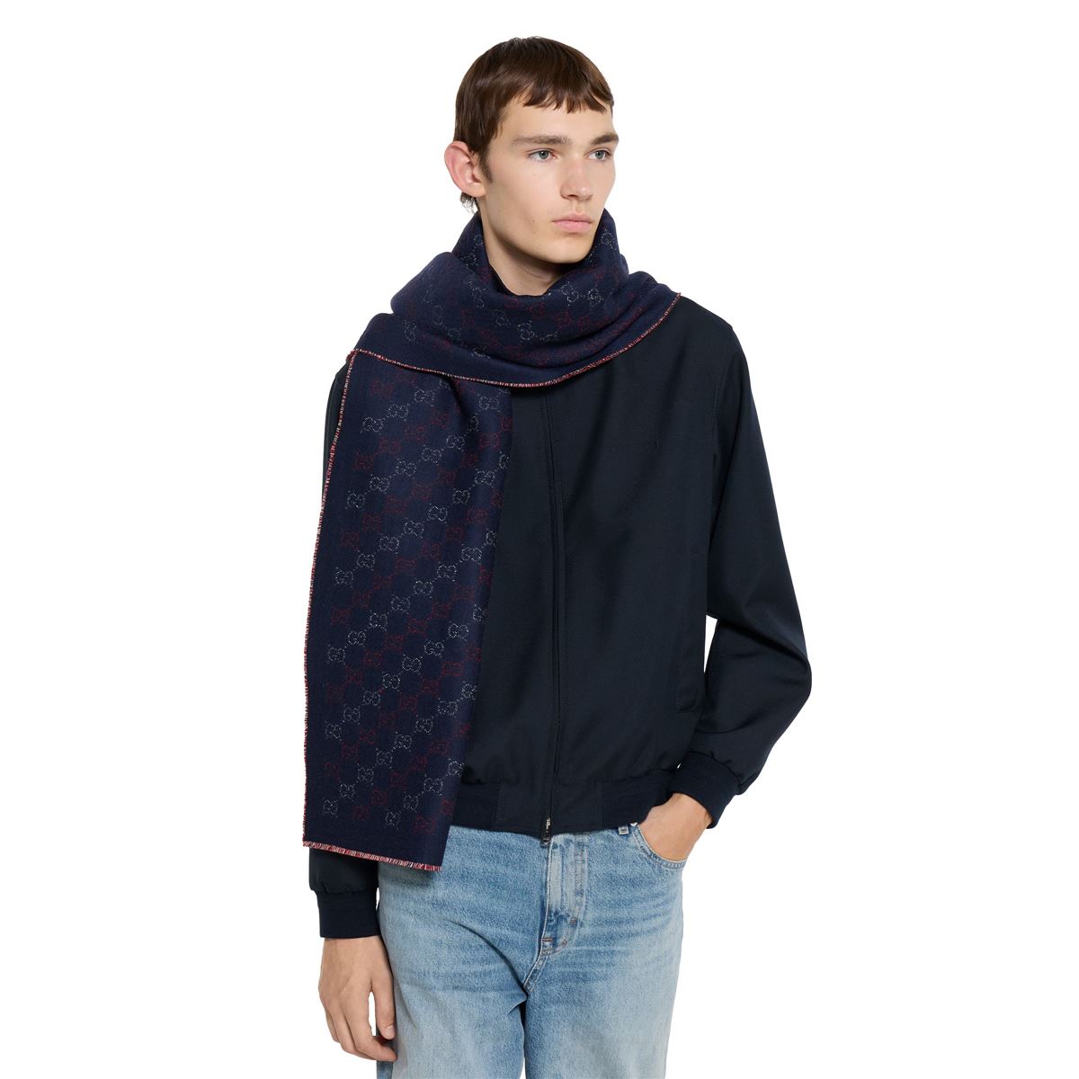 Gg wool jacquard scarf-GUCCI-Verso