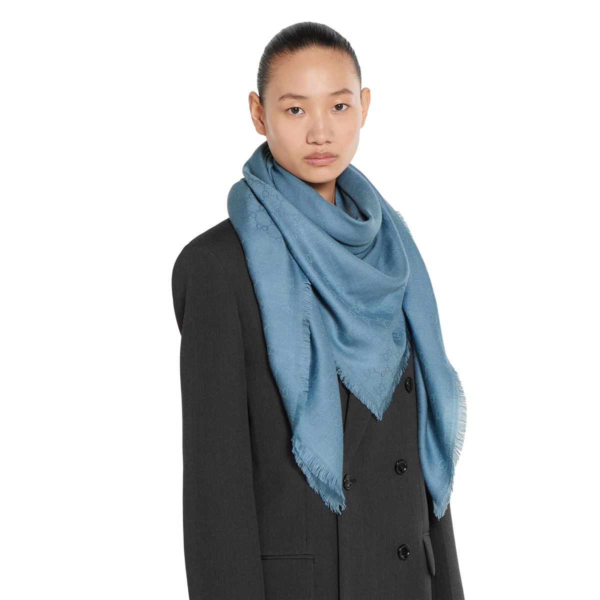 Gg wool silk jacquard shawl-GUCCI-Verso