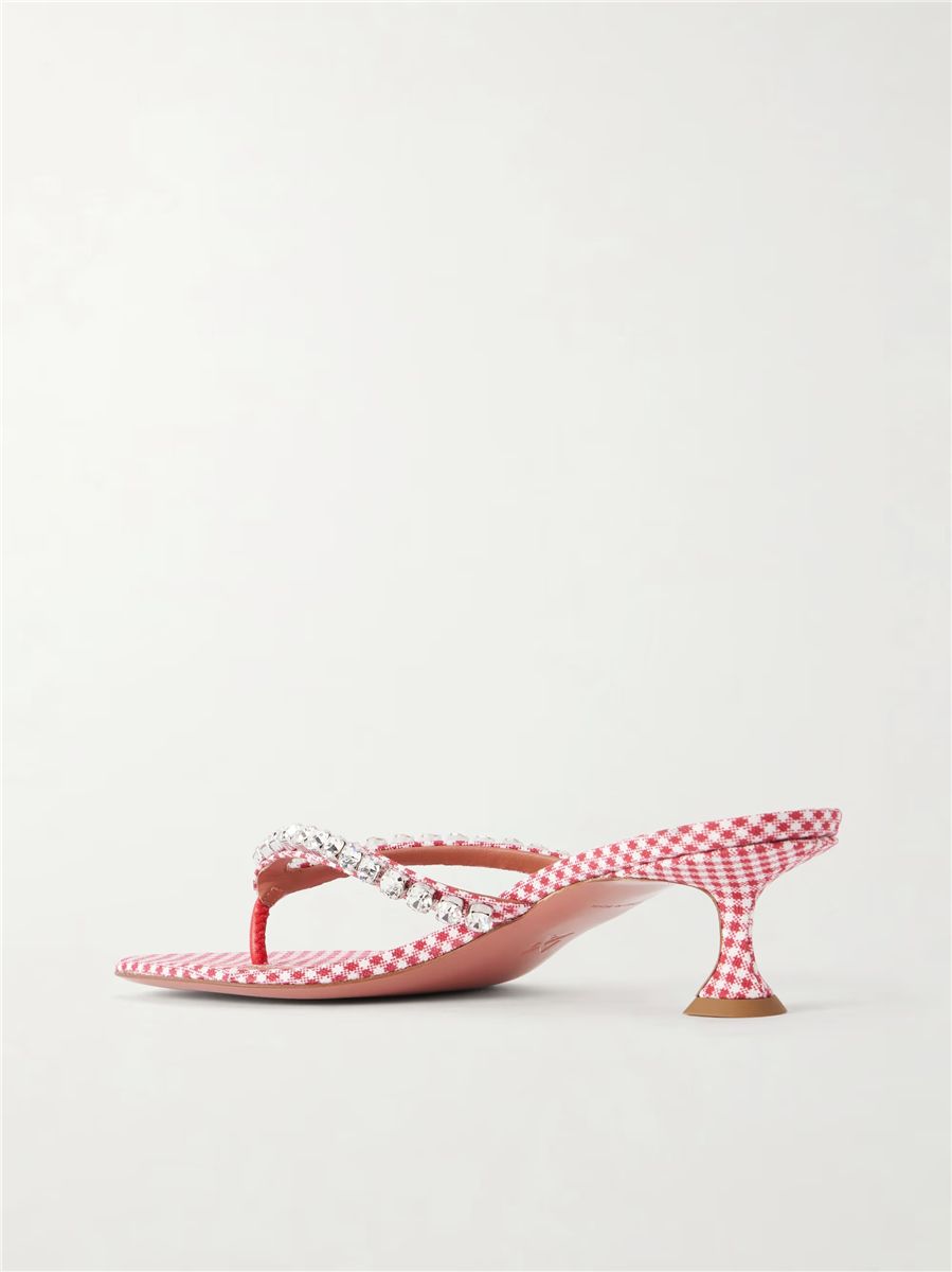 Gigi 45 checked crystal-embellished leather thong sandals-AMINA MUADDI-Verso