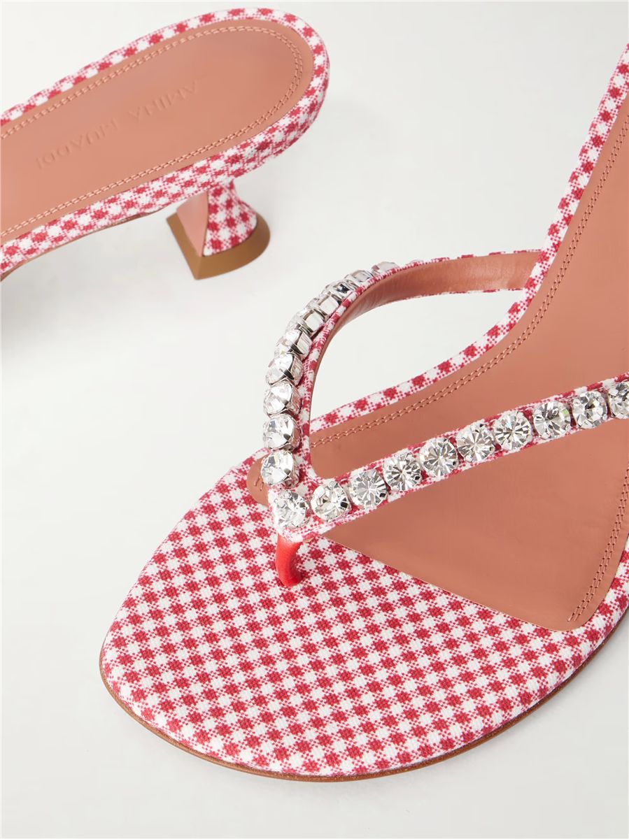 Gigi 45 checked crystal-embellished leather thong sandals-AMINA MUADDI-Verso