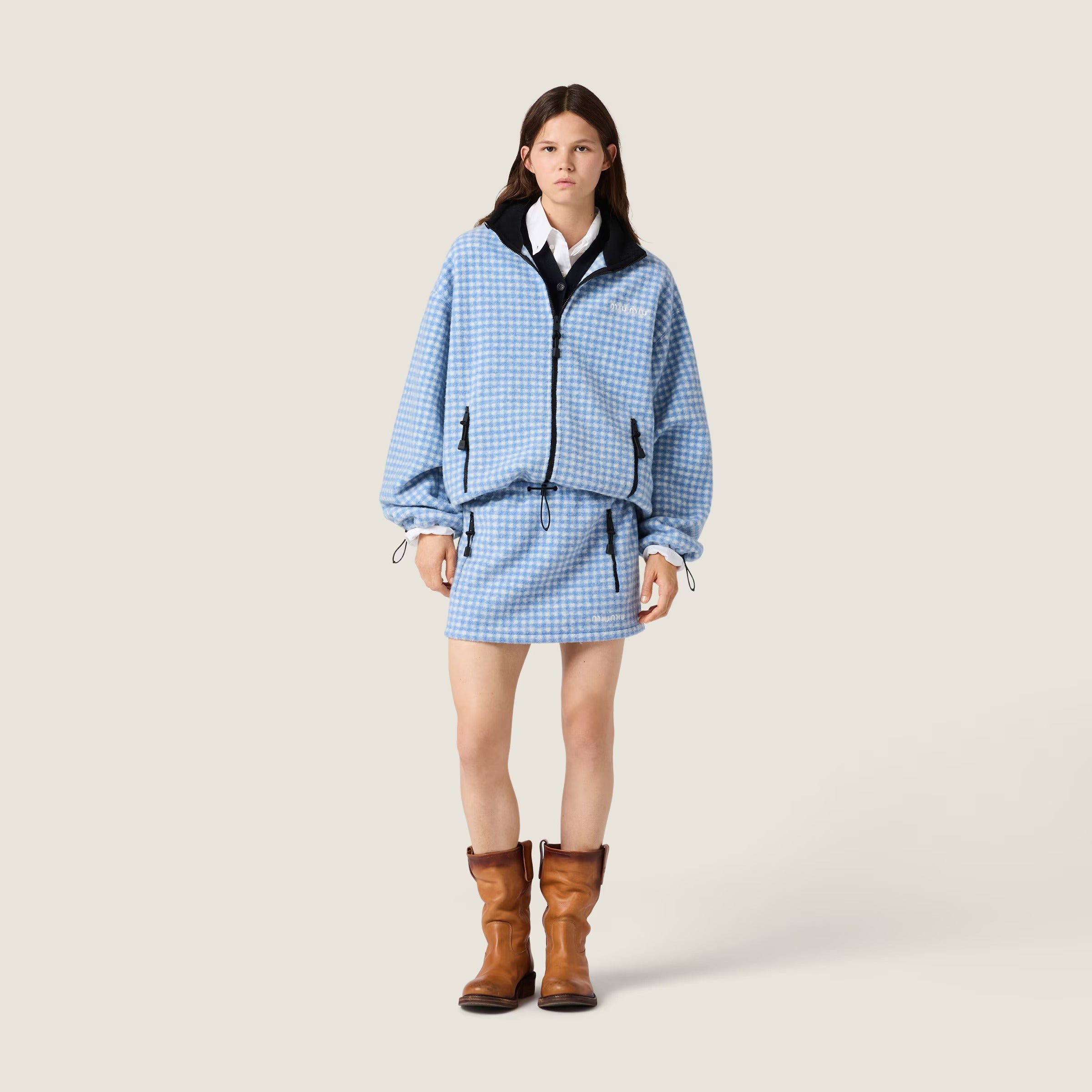 Gingham check fleece jacket-MIU MIU-Verso