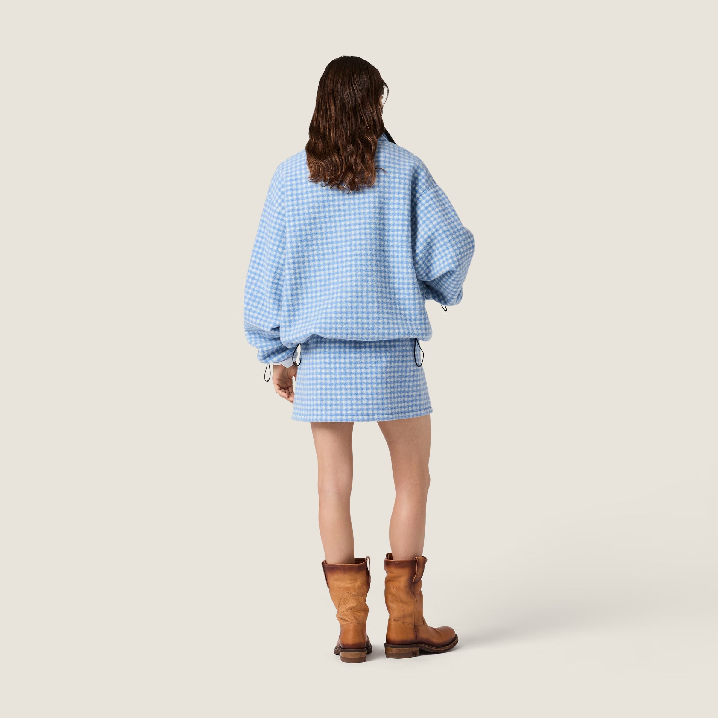 Gingham check fleece jacket-MIU MIU-Verso