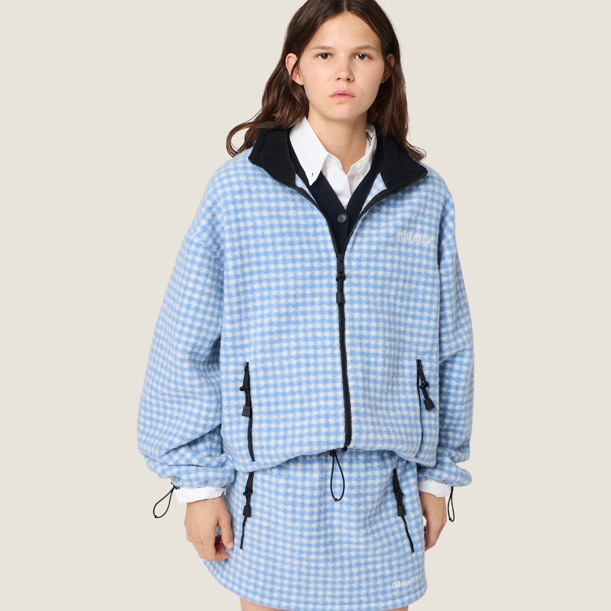 Gingham check fleece jacket-MIU MIU-Verso