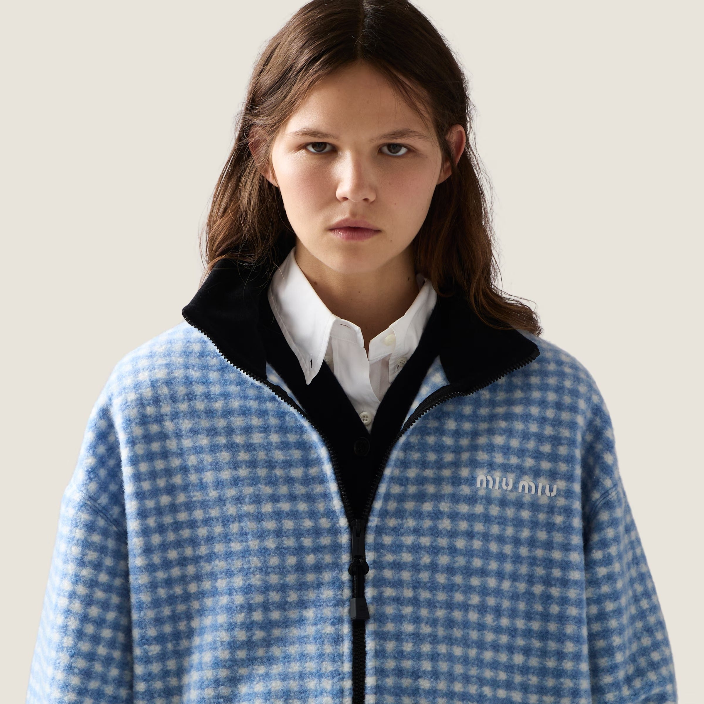 Gingham check fleece jacket-MIU MIU-Verso