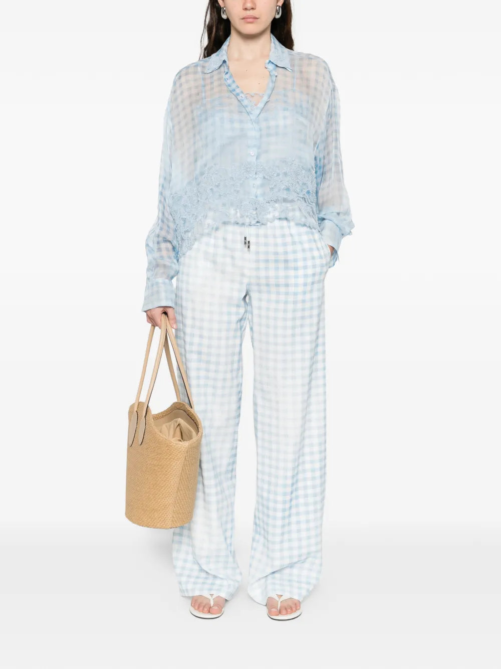Gingham-pattern drawstring trousers-ERMANNO SCERVINO-Verso